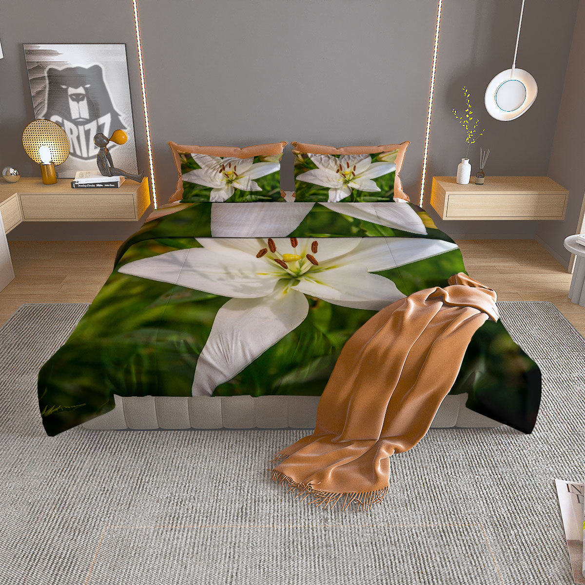 Floral Lily Print Duvet Cover Bedding Set