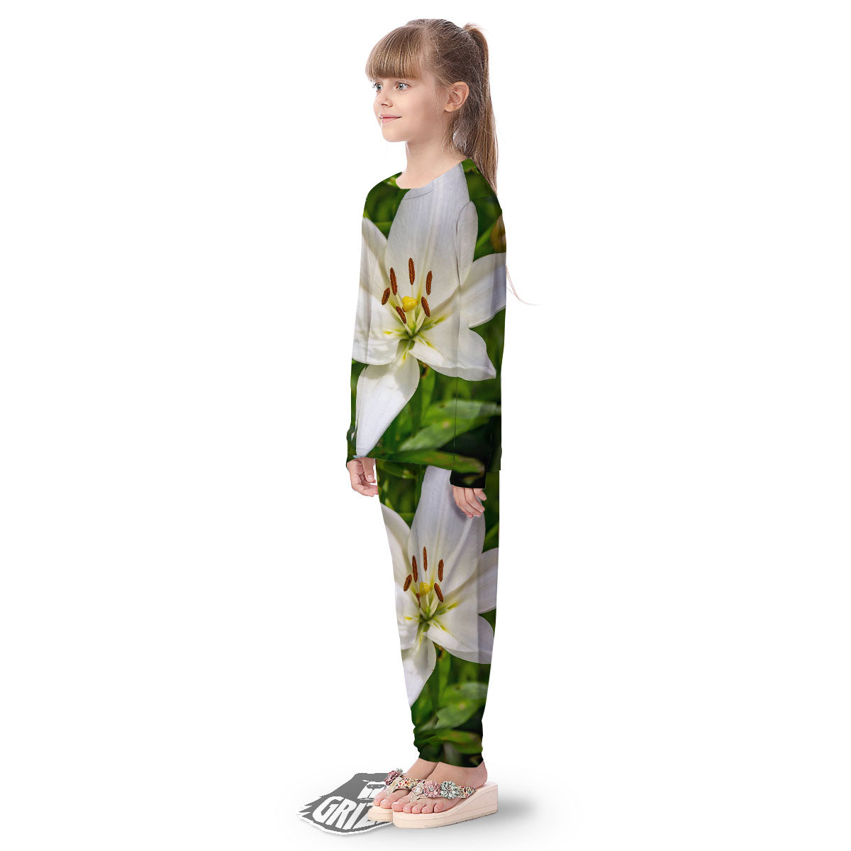 Floral Lily Print Kid's Pajamas-grizzshop