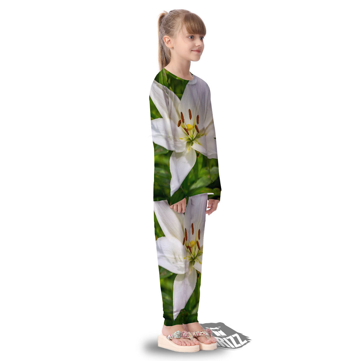 Floral Lily Print Kid's Pajamas-grizzshop