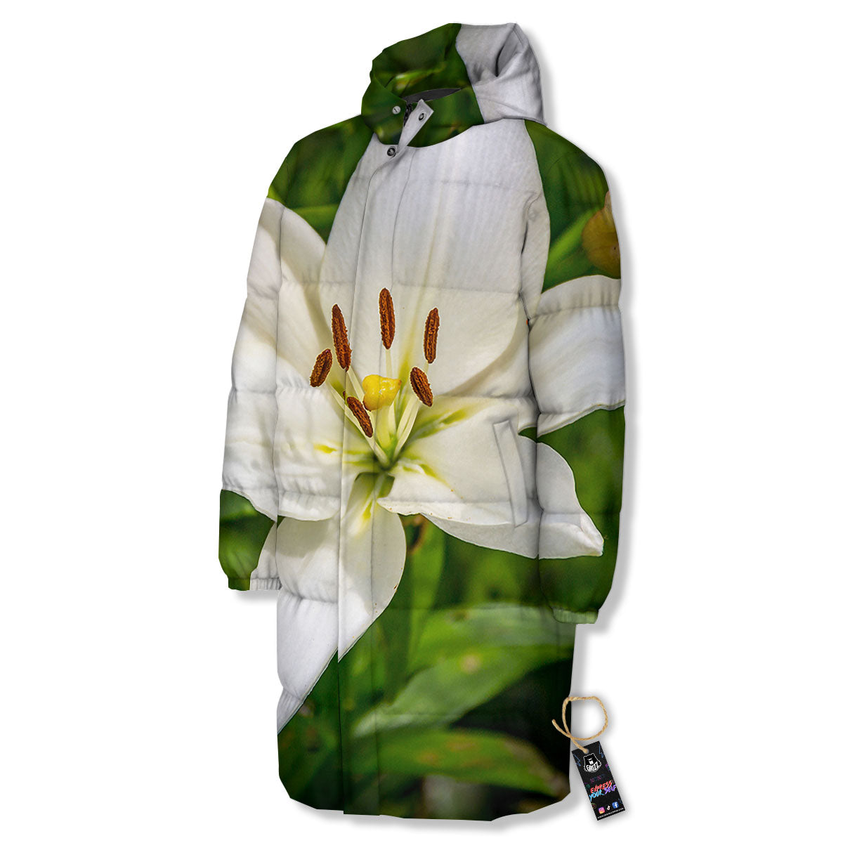 Floral Lily Print Long Down Jacket-grizzshop
