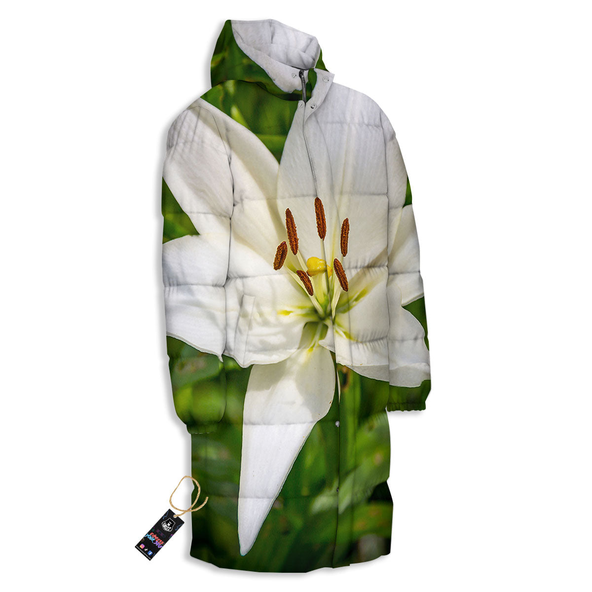 Floral Lily Print Long Down Jacket-grizzshop