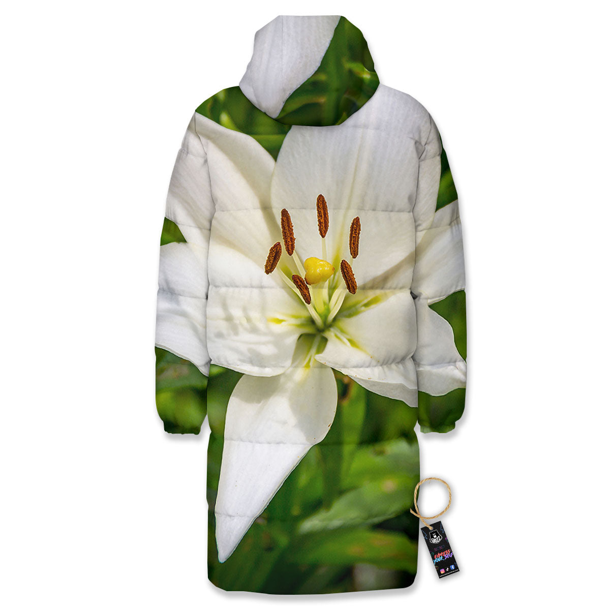 Floral Lily Print Long Down Jacket-grizzshop