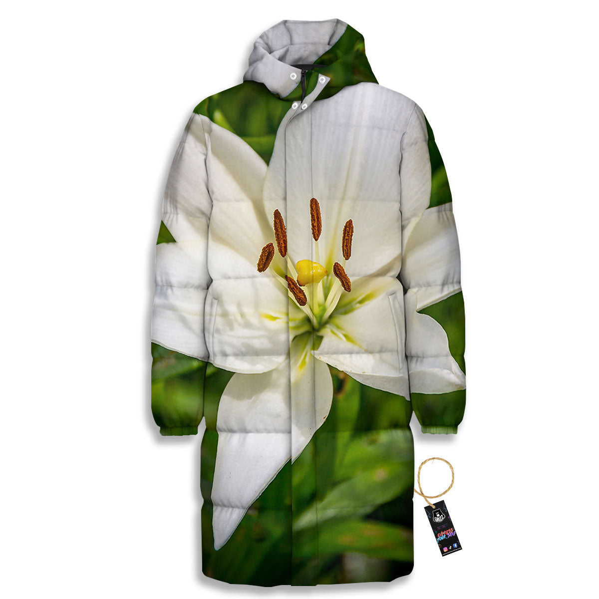 Floral Lily Print Long Down Jacket-grizzshop
