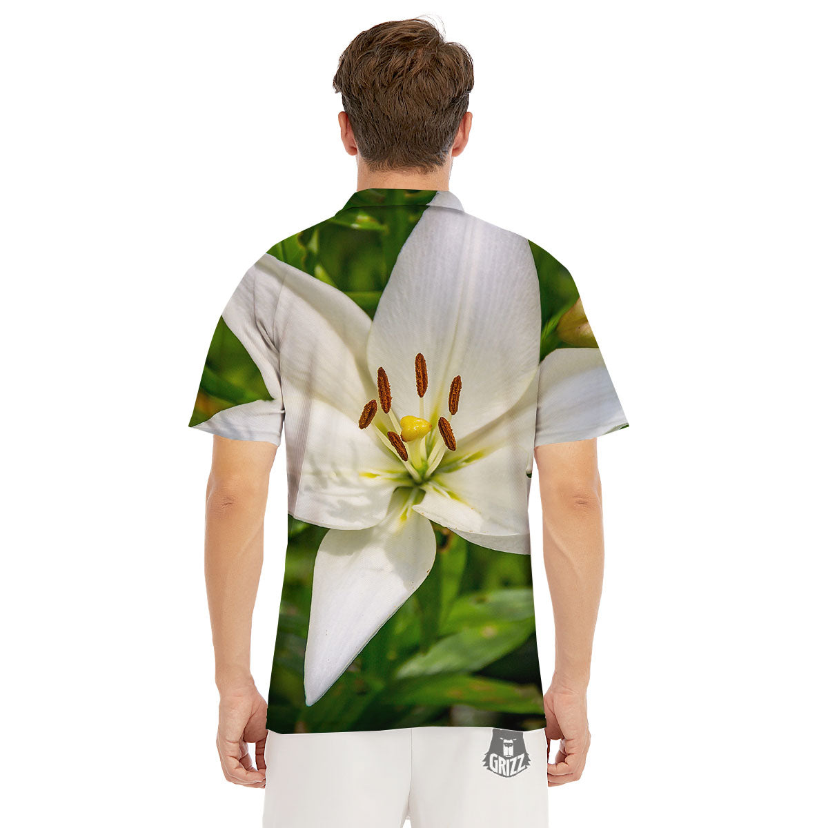 Floral Lily Print Men's Golf Shirts-grizzshop