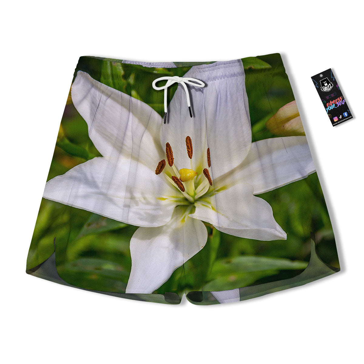 Floral Lily Print Men's Running Shorts-grizzshop