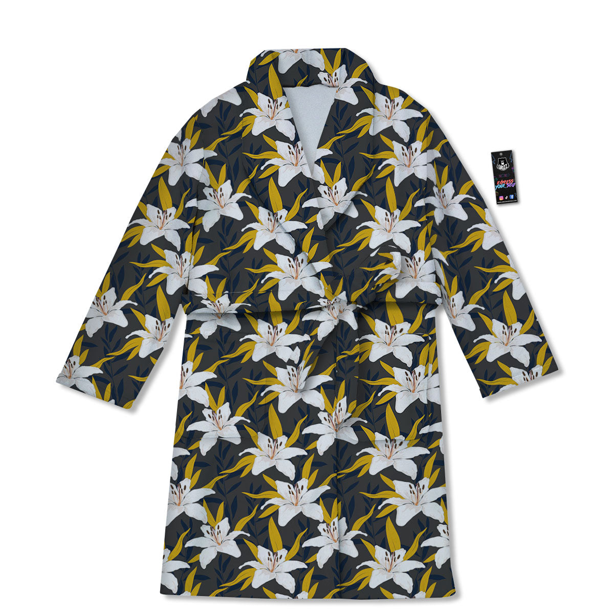 Floral Lily Print Pattern Bathrobe-grizzshop