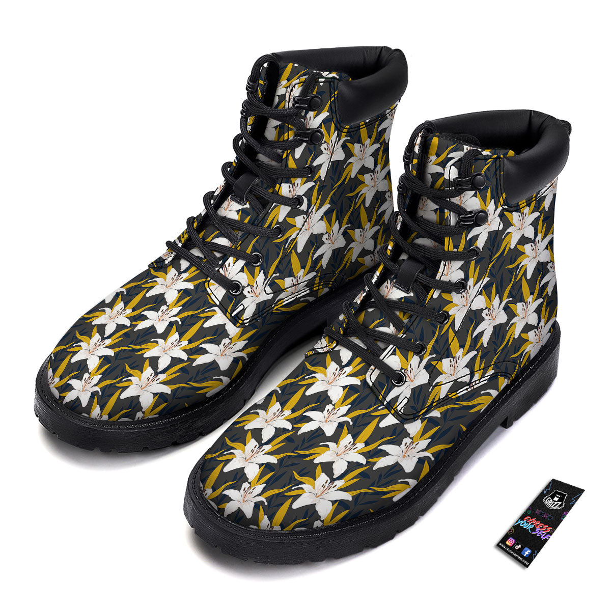 Floral Lily Print Pattern Boots-grizzshop