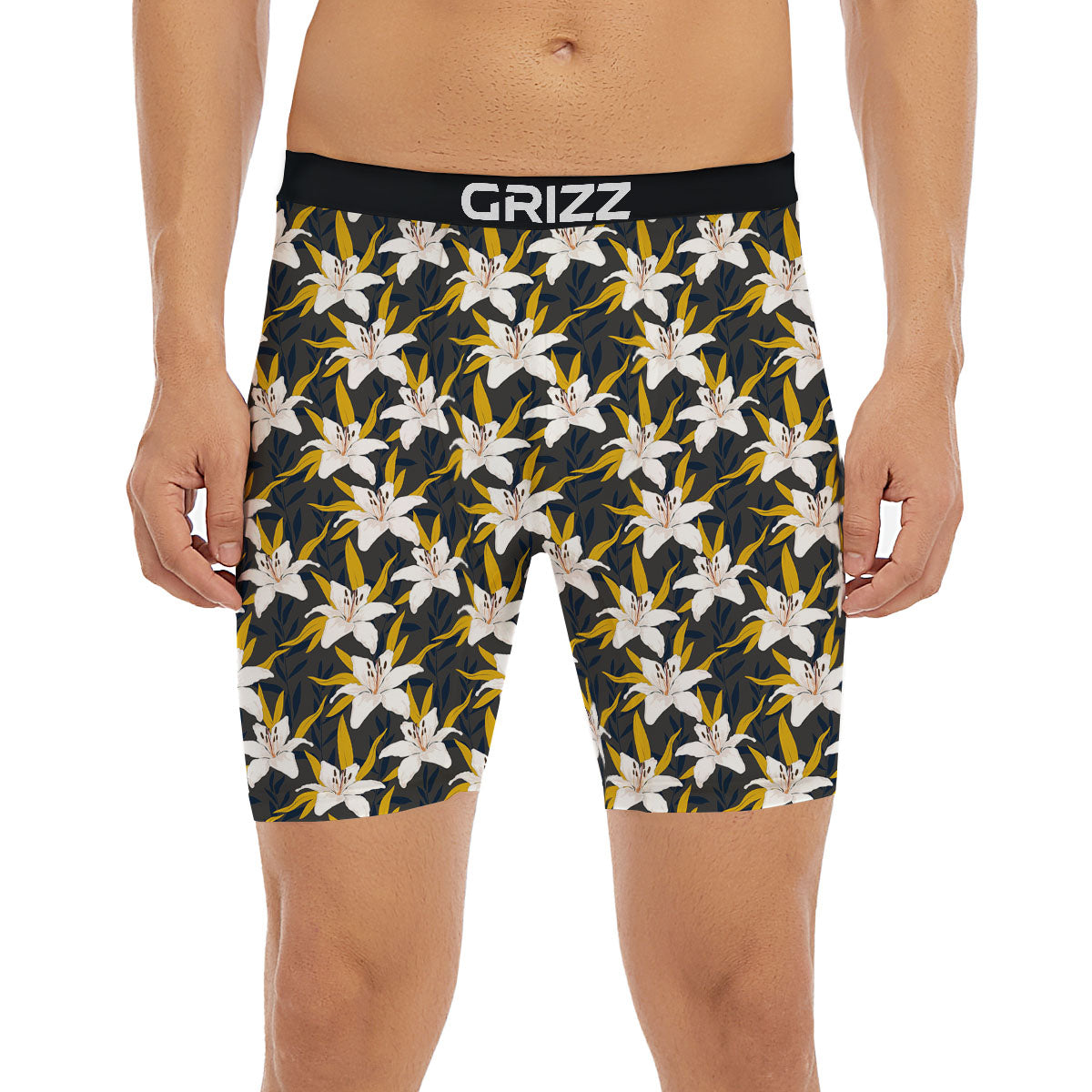 Floral Lily Print Pattern Boxer Briefs-grizzshop
