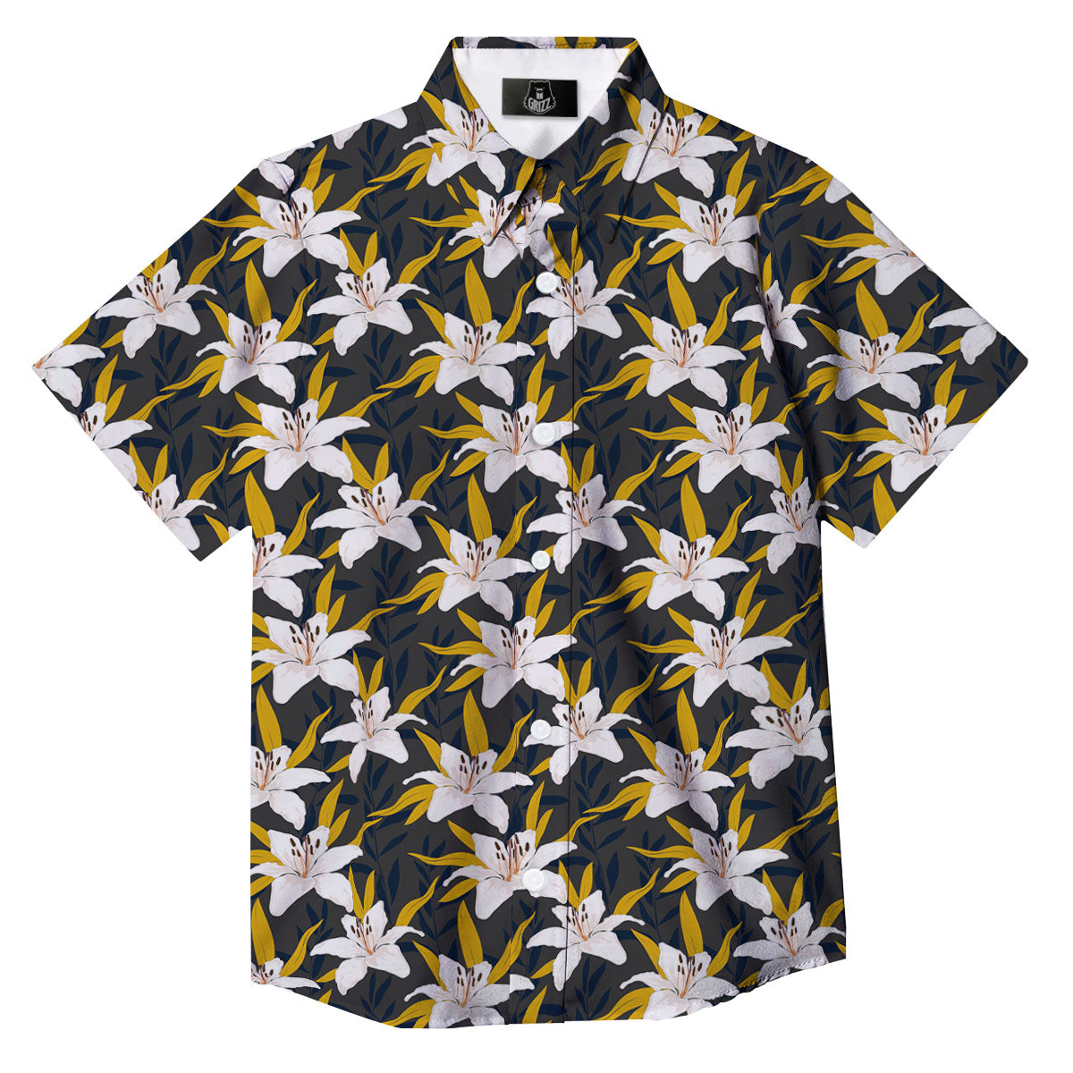 Floral Lily Print Pattern Button Up Shirt-grizzshop