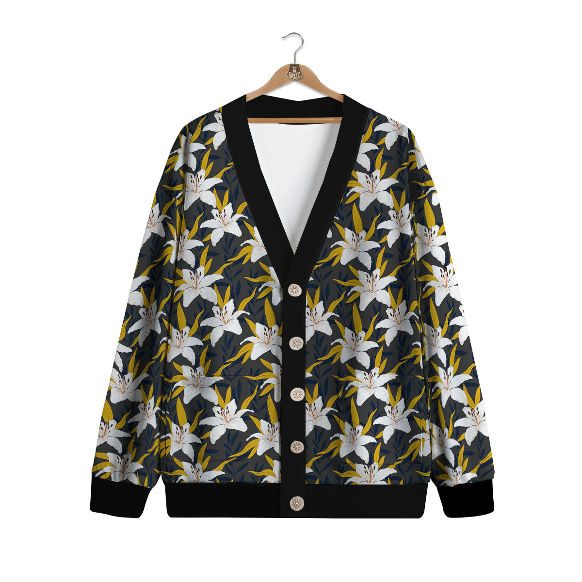 Floral Lily Print Pattern Cardigan-grizzshop