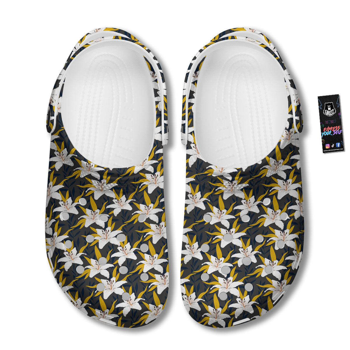 Floral Lily Print Pattern Clog-grizzshop