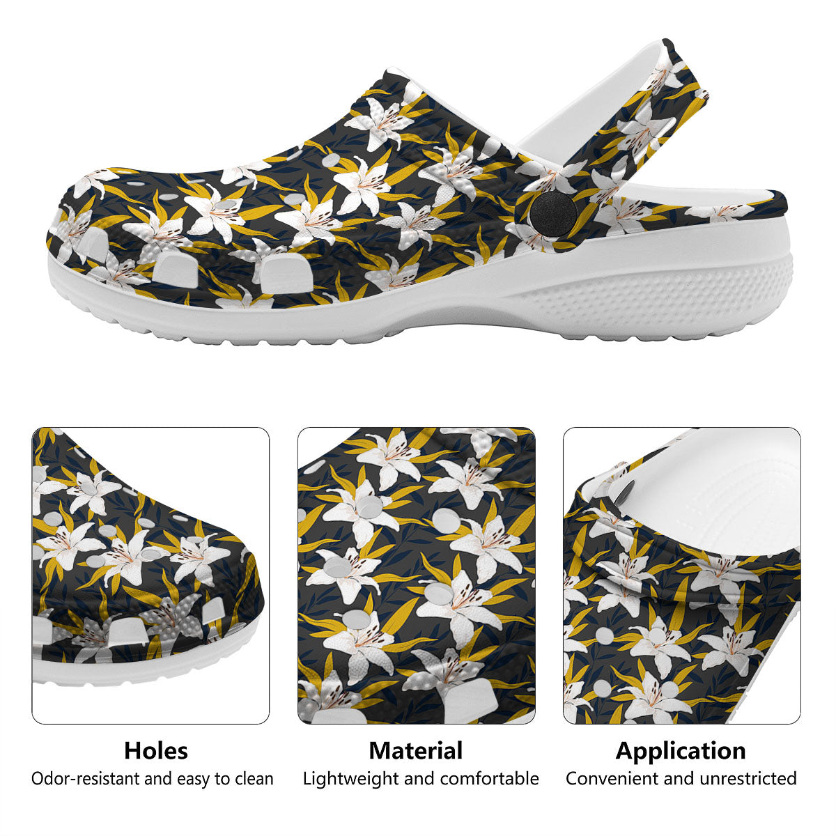Floral Lily Print Pattern Clog-grizzshop