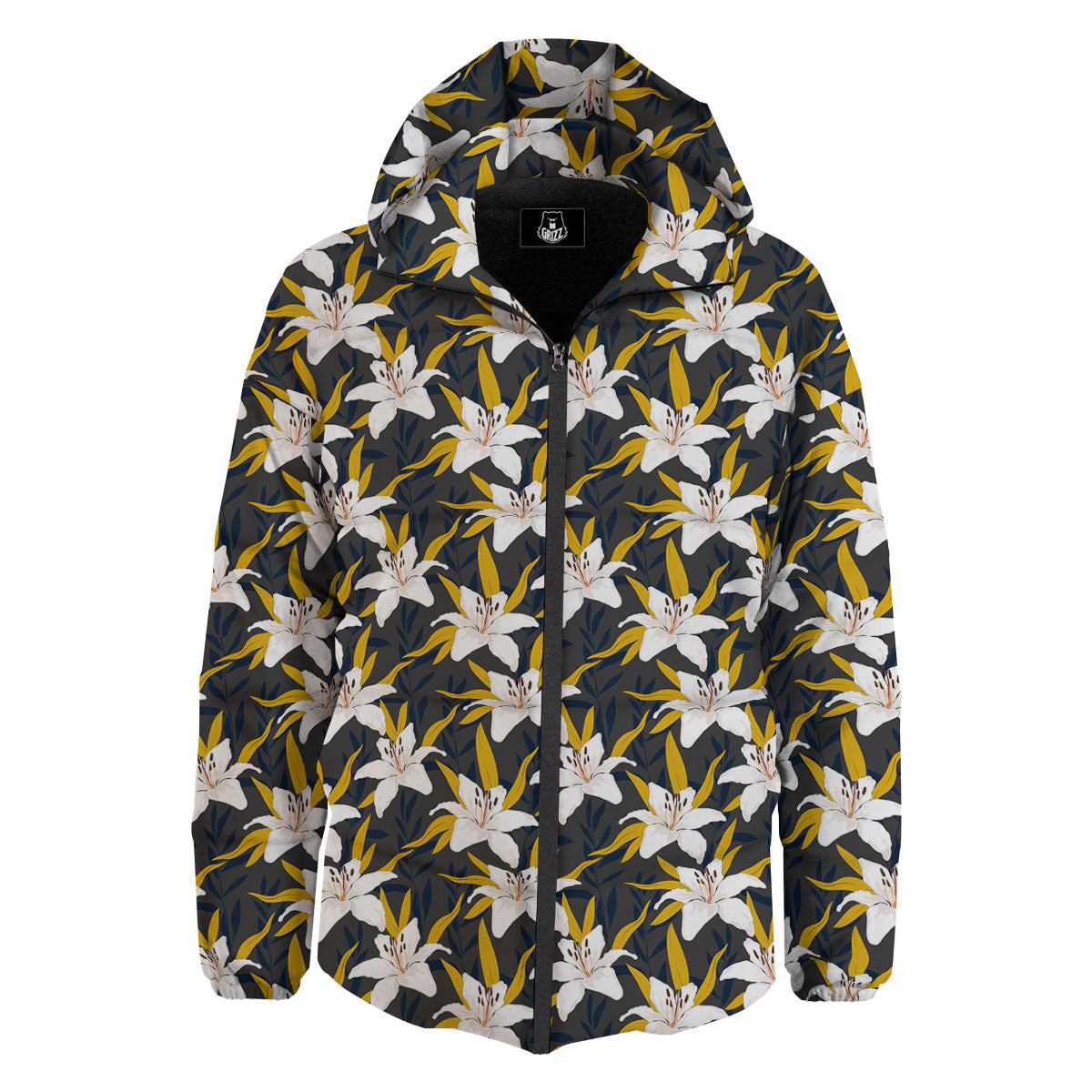 Floral Lily Print Pattern Down Jacket-grizzshop