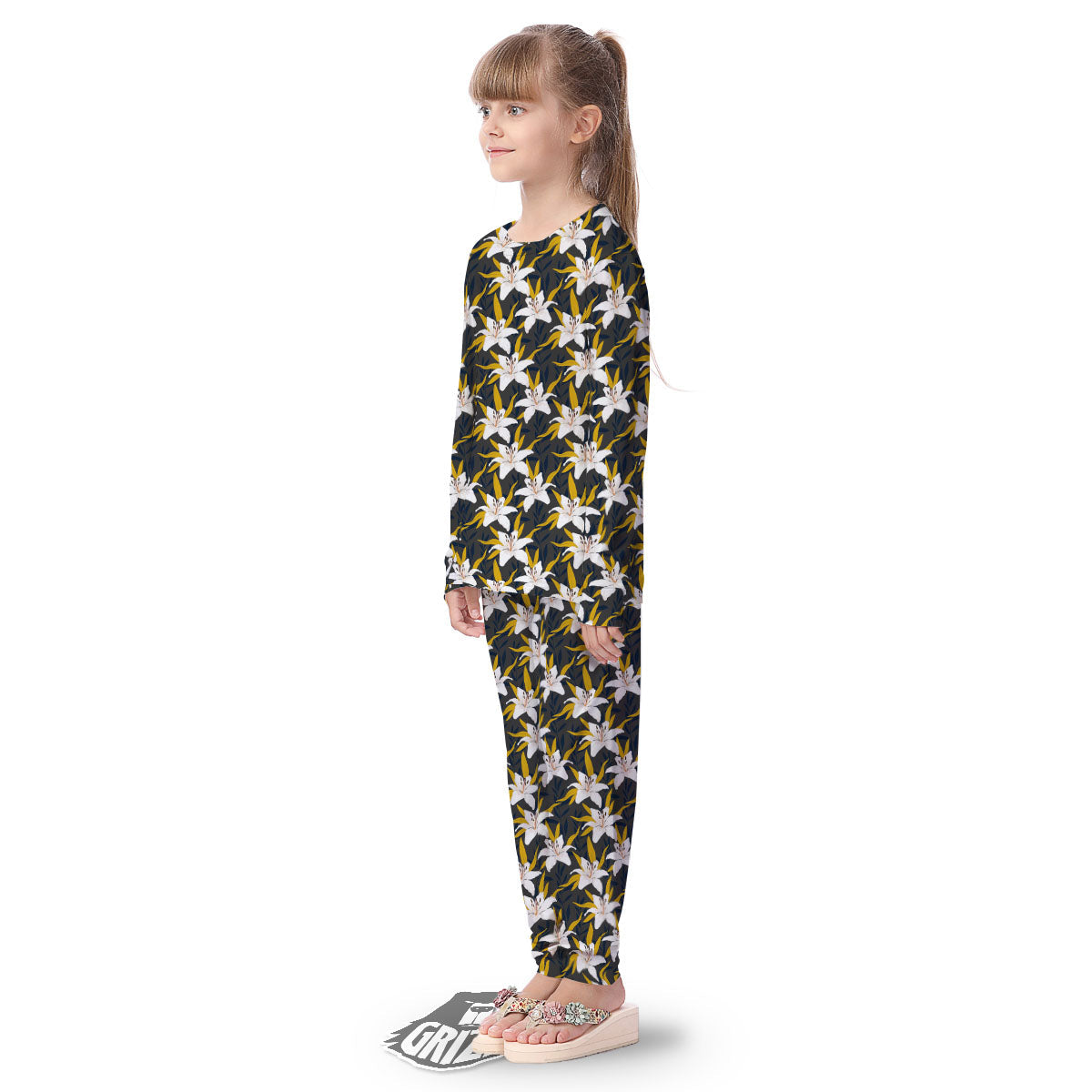 Floral Lily Print Pattern Kid's Pajamas-grizzshop