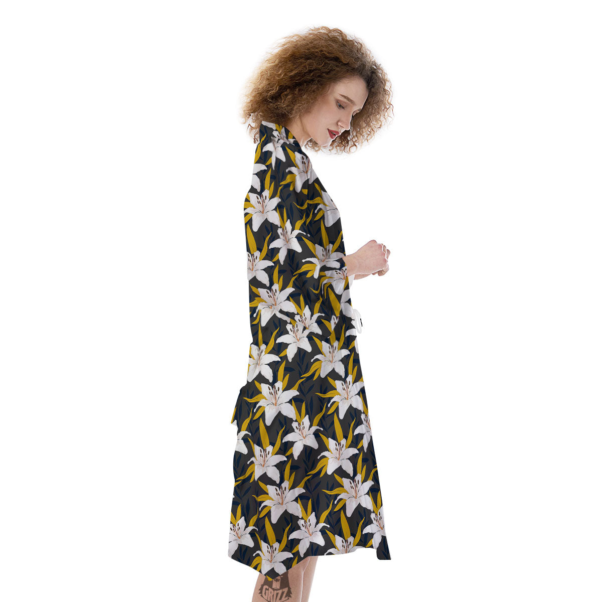 Floral Lily Print Pattern Kimono-grizzshop