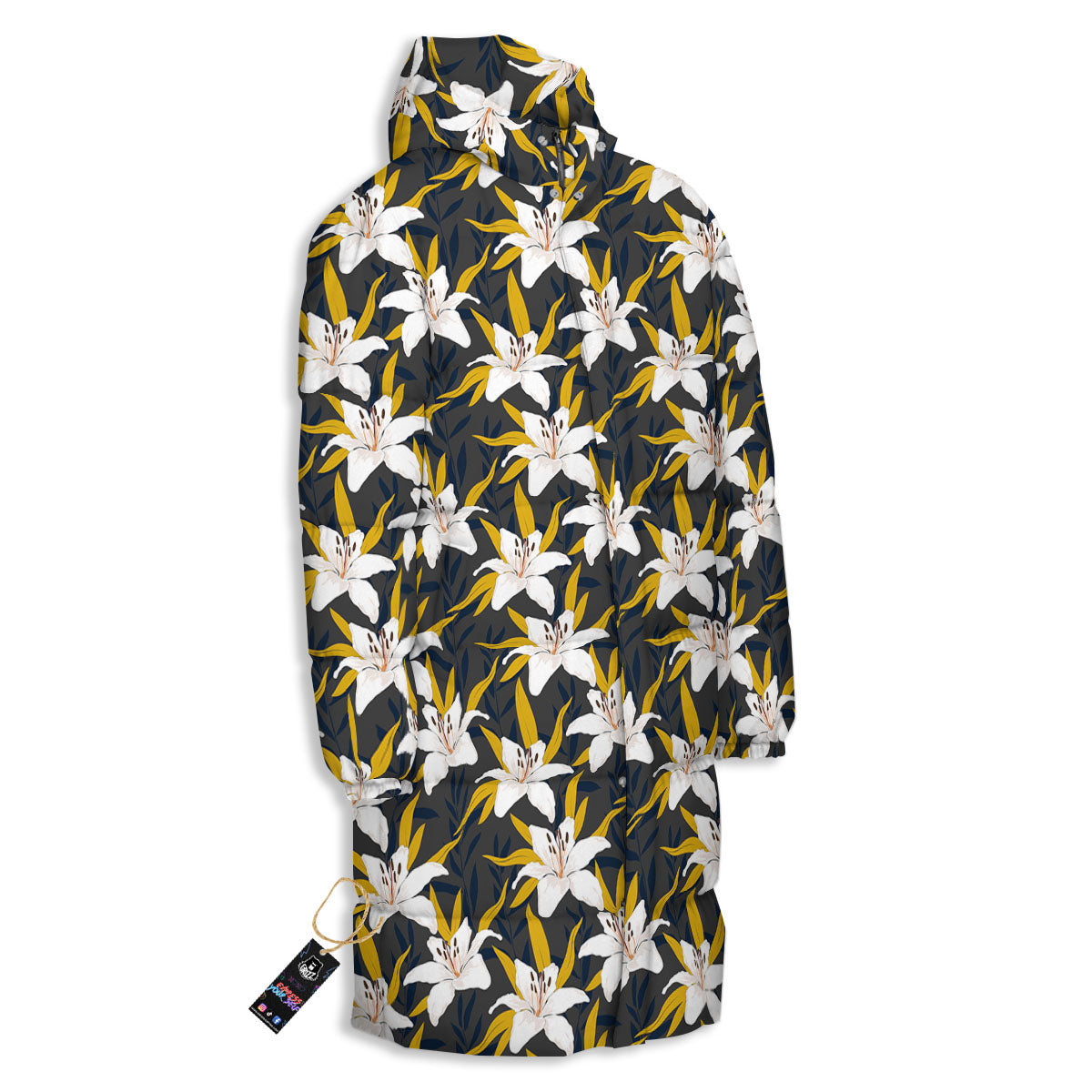 Floral Lily Print Pattern Long Down Jacket-grizzshop