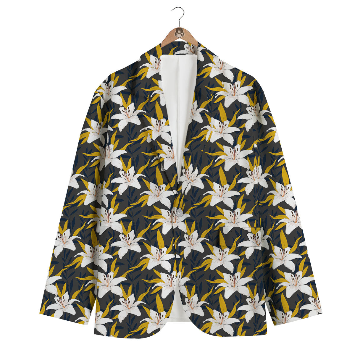 Floral Lily Print Pattern Men's Blazer-grizzshop