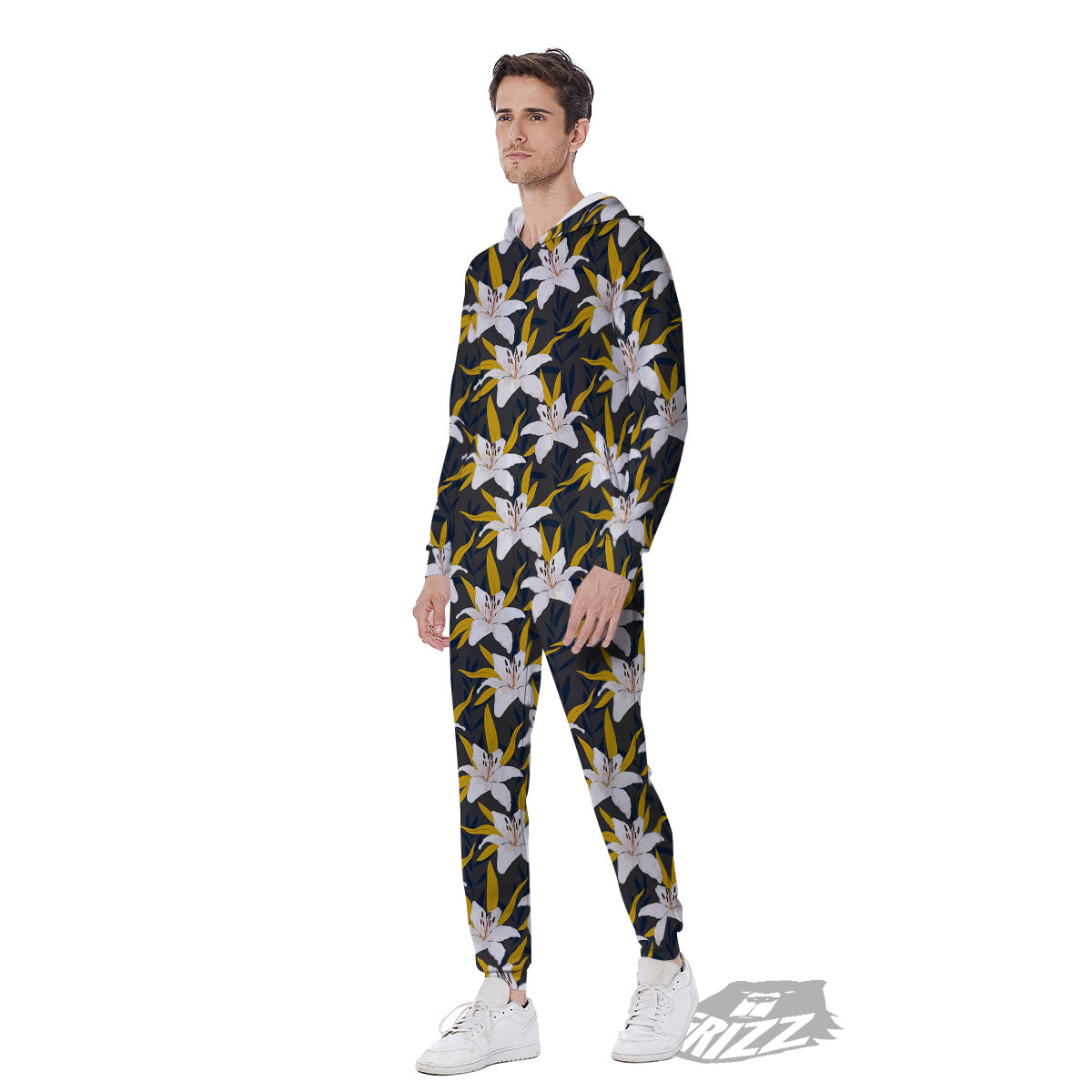 Floral Lily Print Pattern Men's Jumpsuit-grizzshop