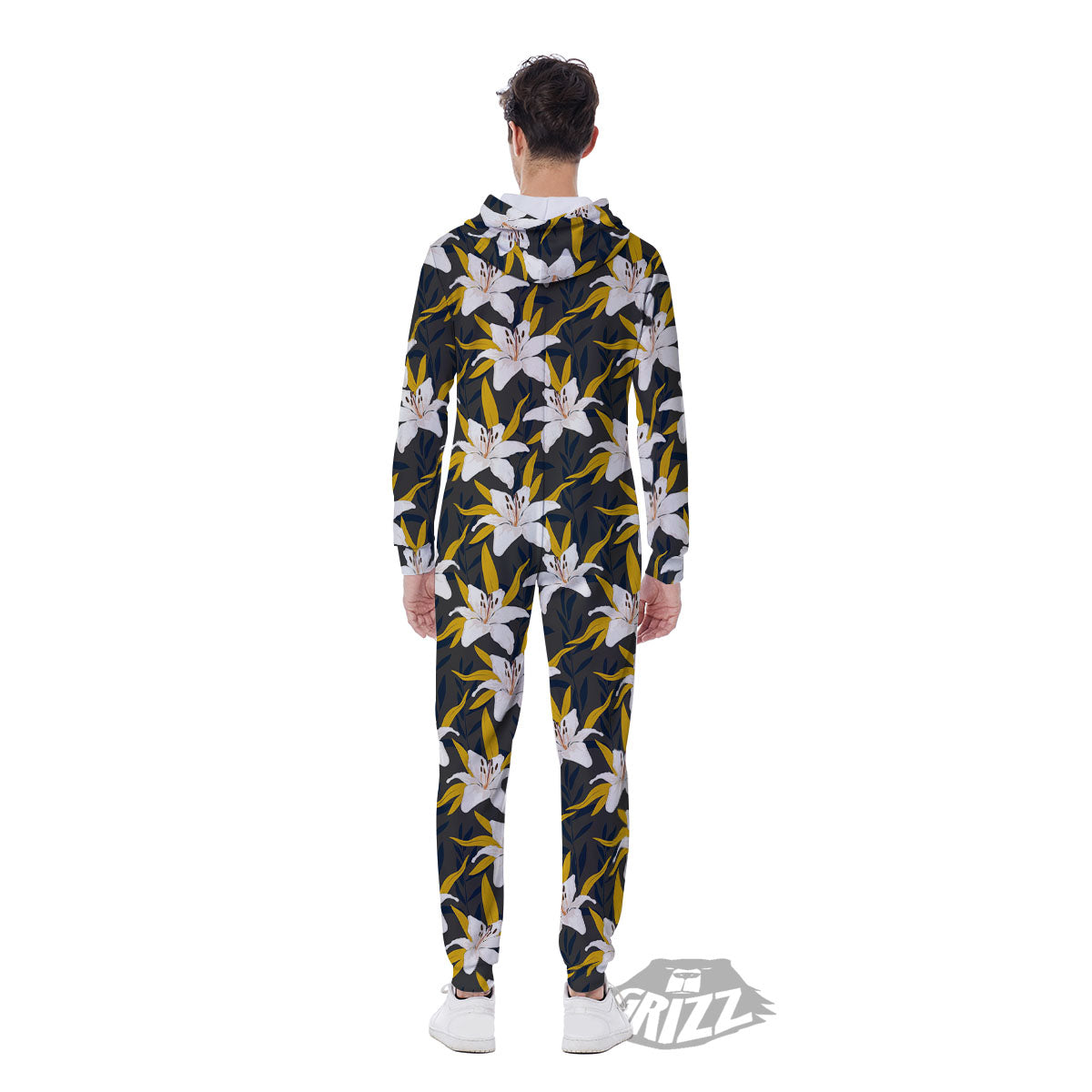 Floral Lily Print Pattern Men's Jumpsuit-grizzshop