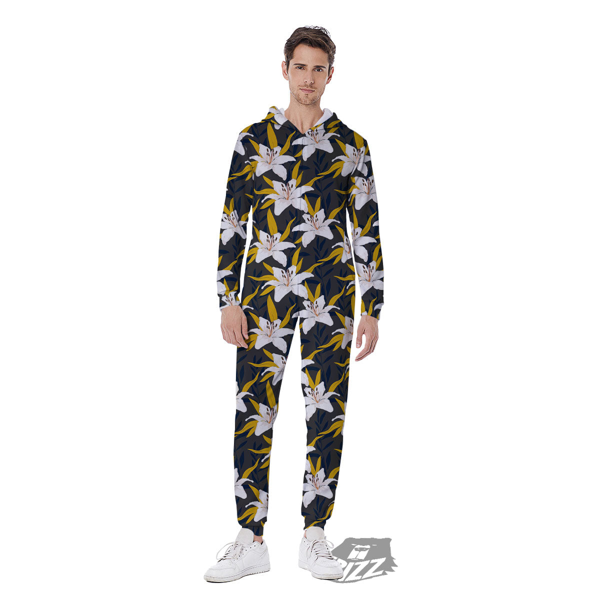 Floral Lily Print Pattern Men's Jumpsuit-grizzshop