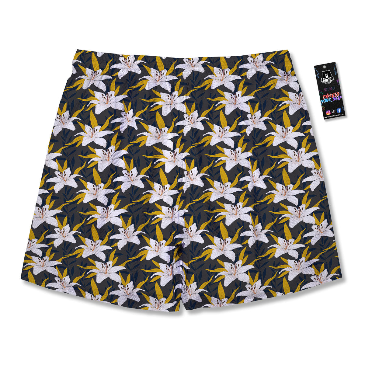 Floral Lily Print Pattern Men's Running Shorts-grizzshop