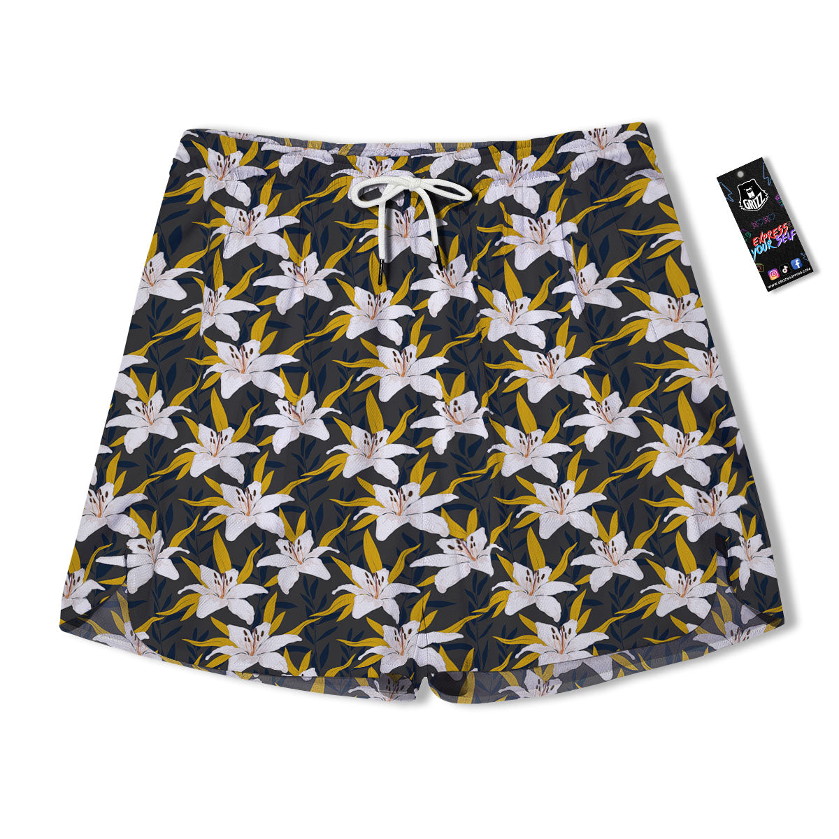 Floral Lily Print Pattern Men's Running Shorts-grizzshop