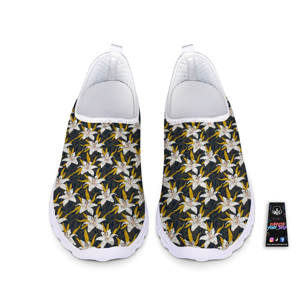 Floral Lily Print Pattern Nurse Shoes-grizzshop