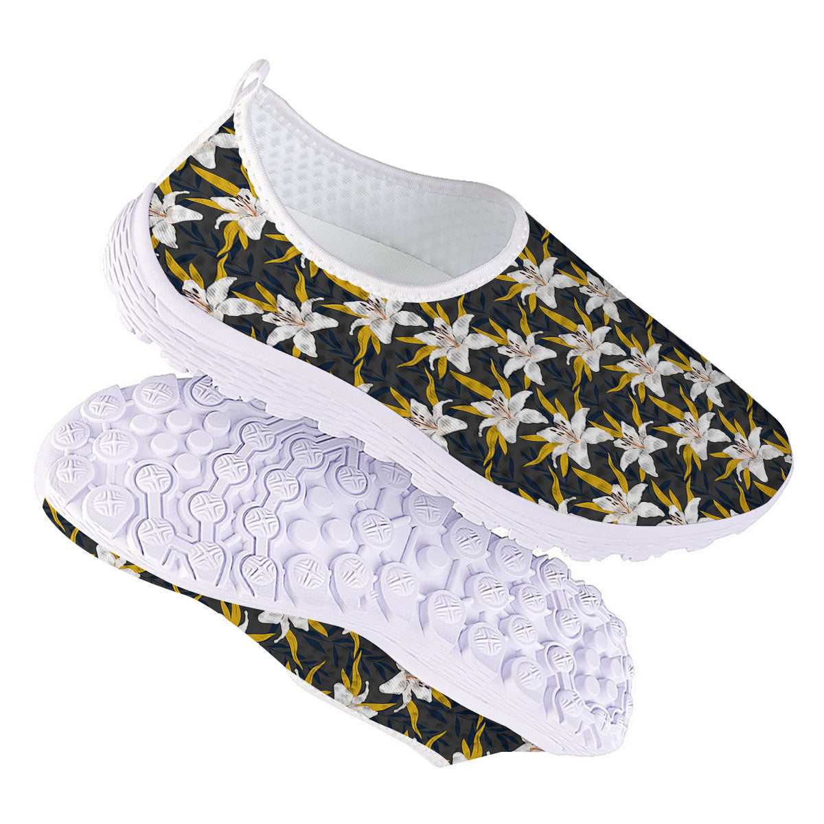 Floral Lily Print Pattern Nurse Shoes-grizzshop