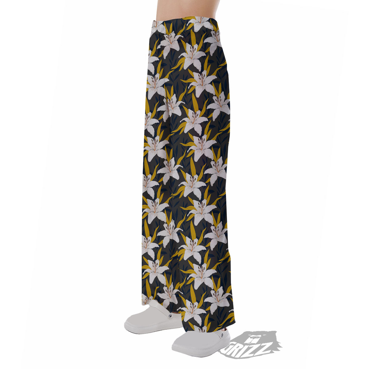 Floral Lily Print Pattern Pajama Pants-grizzshop