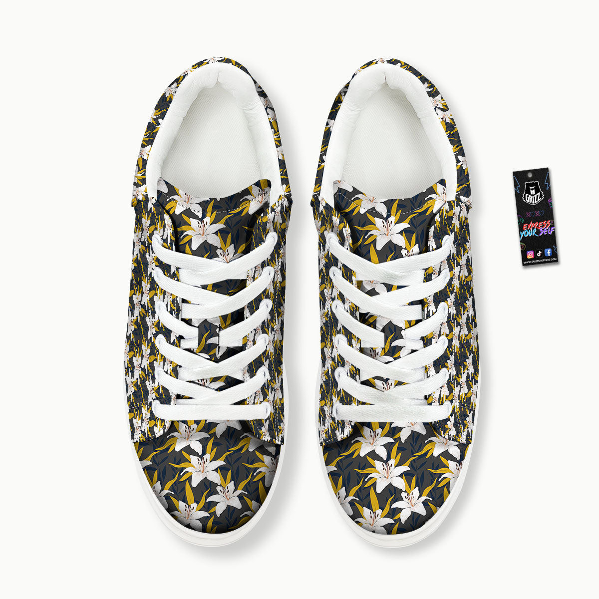 Floral Lily Print Pattern Platform Shoes-grizzshop