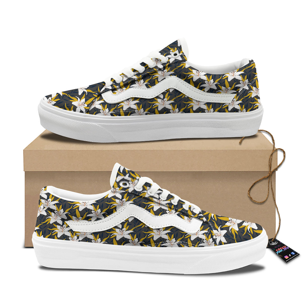 Floral Lily Print Pattern Skate Shoes-grizzshop