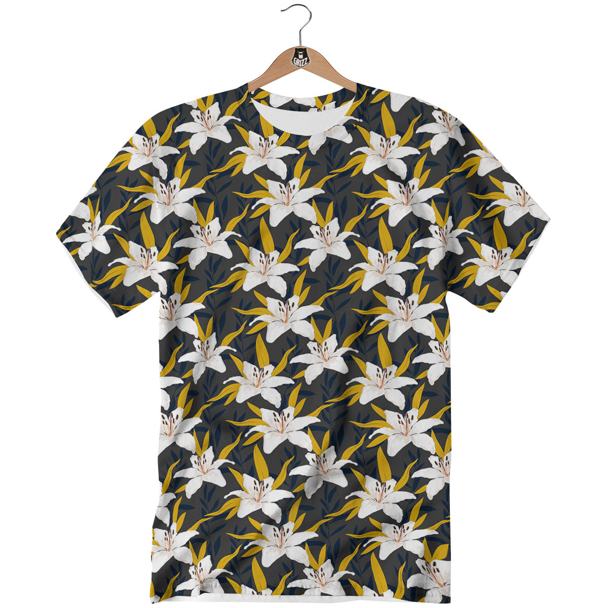 Floral Lily Print Pattern T-Shirt-grizzshop