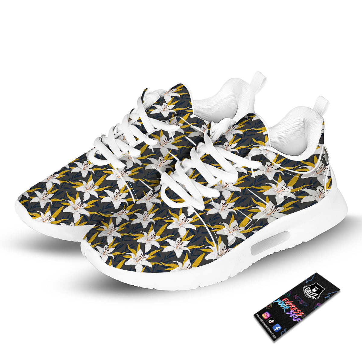 Floral Lily Print Pattern Tennis Shoes-grizzshop
