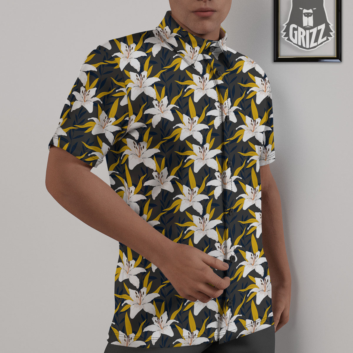 Floral Lily Print Pattern Untucked Shirts-grizzshop