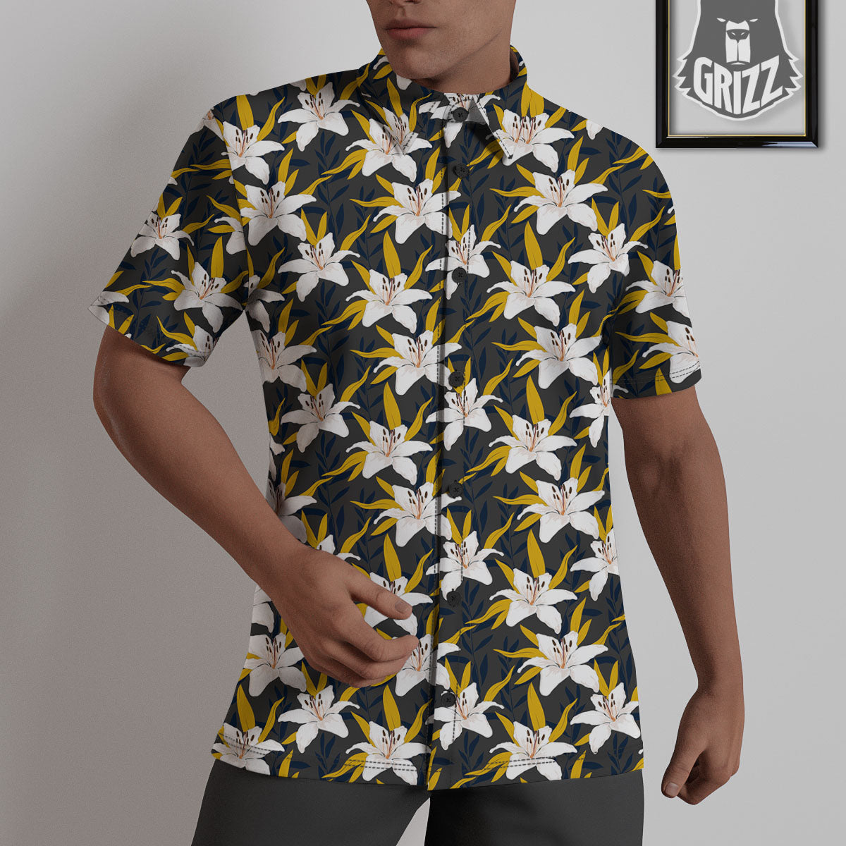 Floral Lily Print Pattern Untucked Shirts-grizzshop