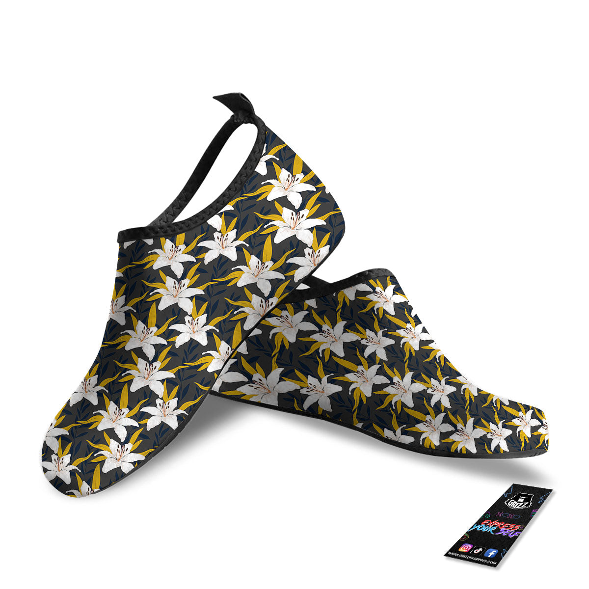 Floral Lily Print Pattern Water Shoes-grizzshop
