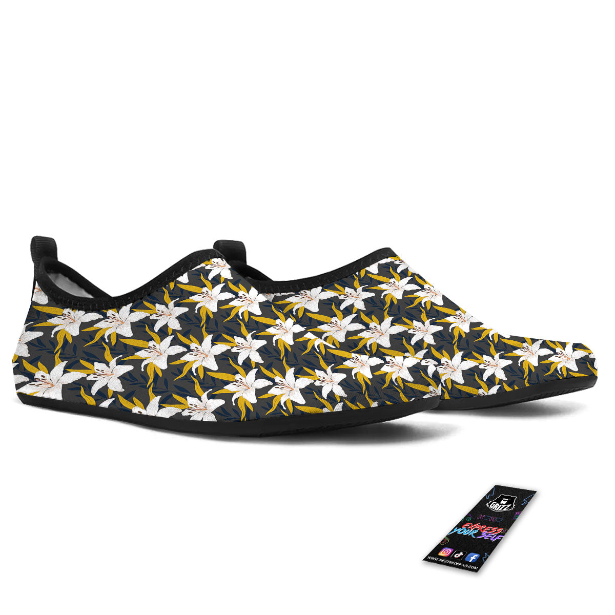 Floral Lily Print Pattern Water Shoes-grizzshop