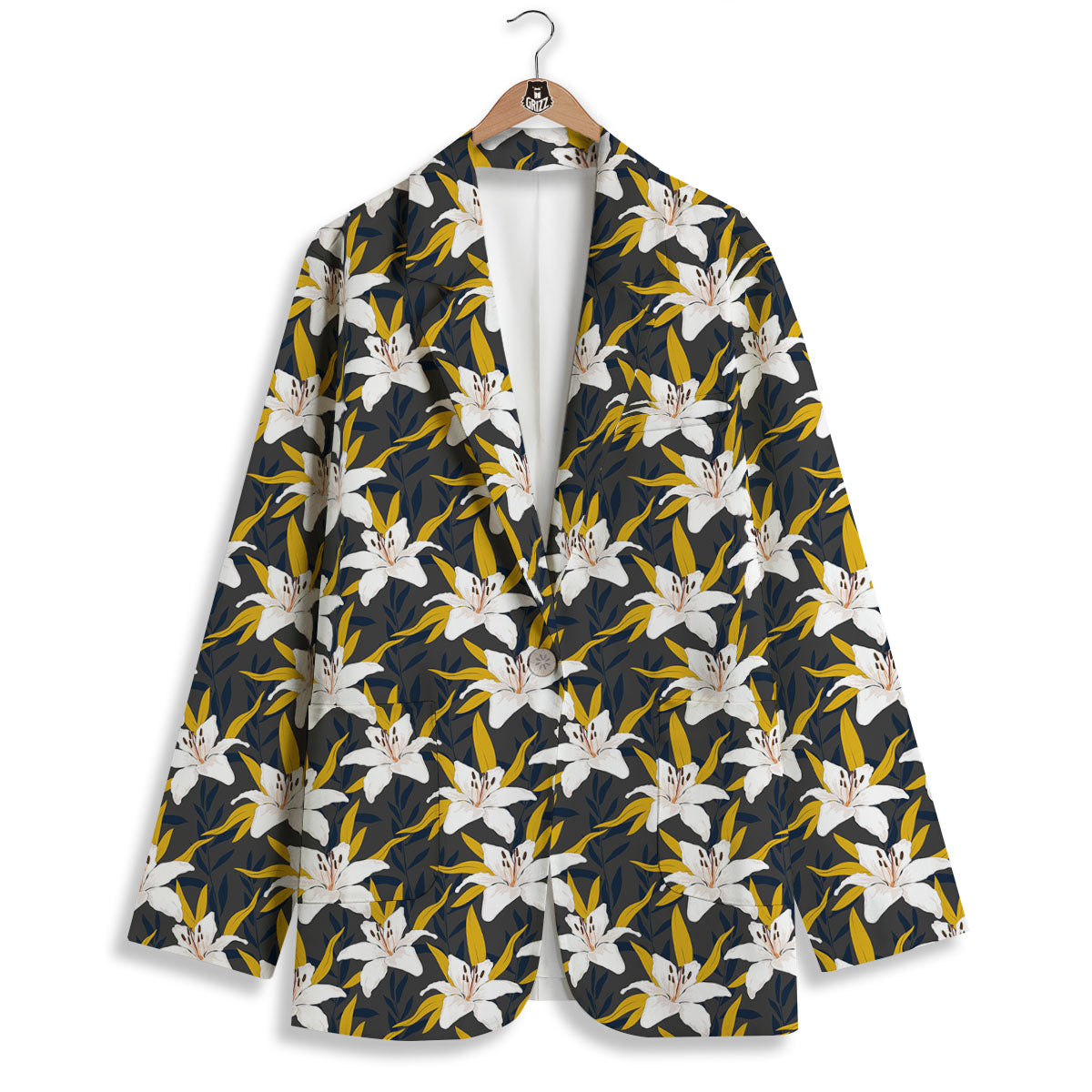 Floral Lily Print Pattern Women's Blazer-grizzshop