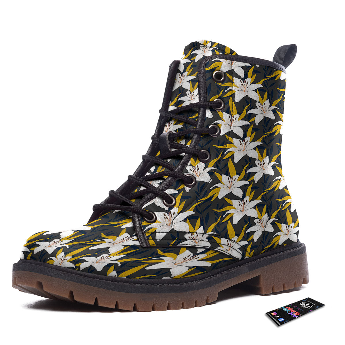 Floral Lily Print Pattern Work Boots-grizzshop