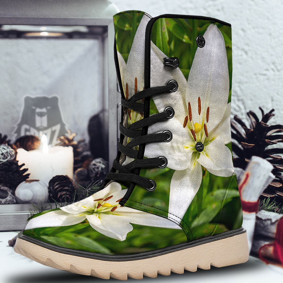 Floral Lily Print Snow Boots-grizzshop