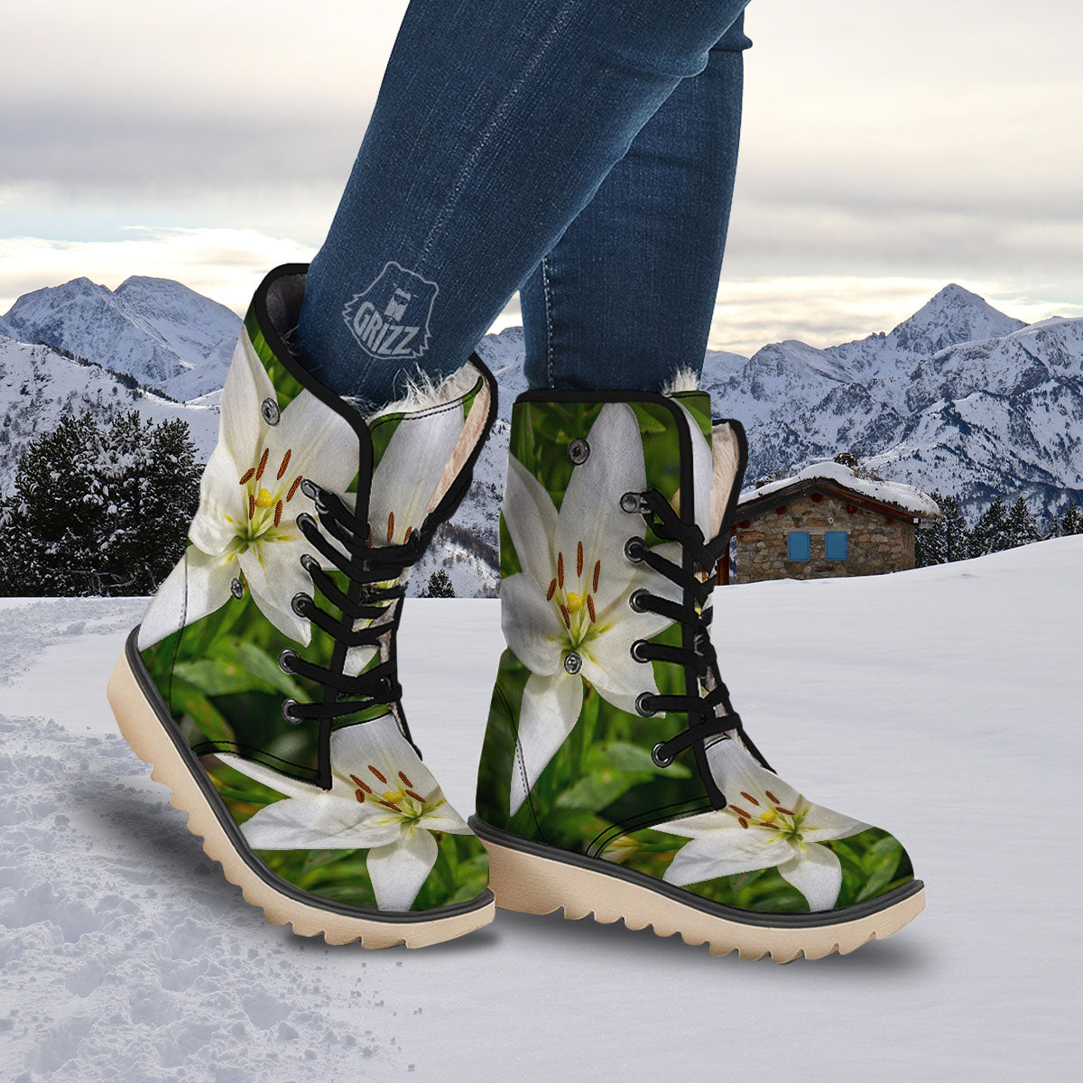 Floral Lily Print Snow Boots-grizzshop