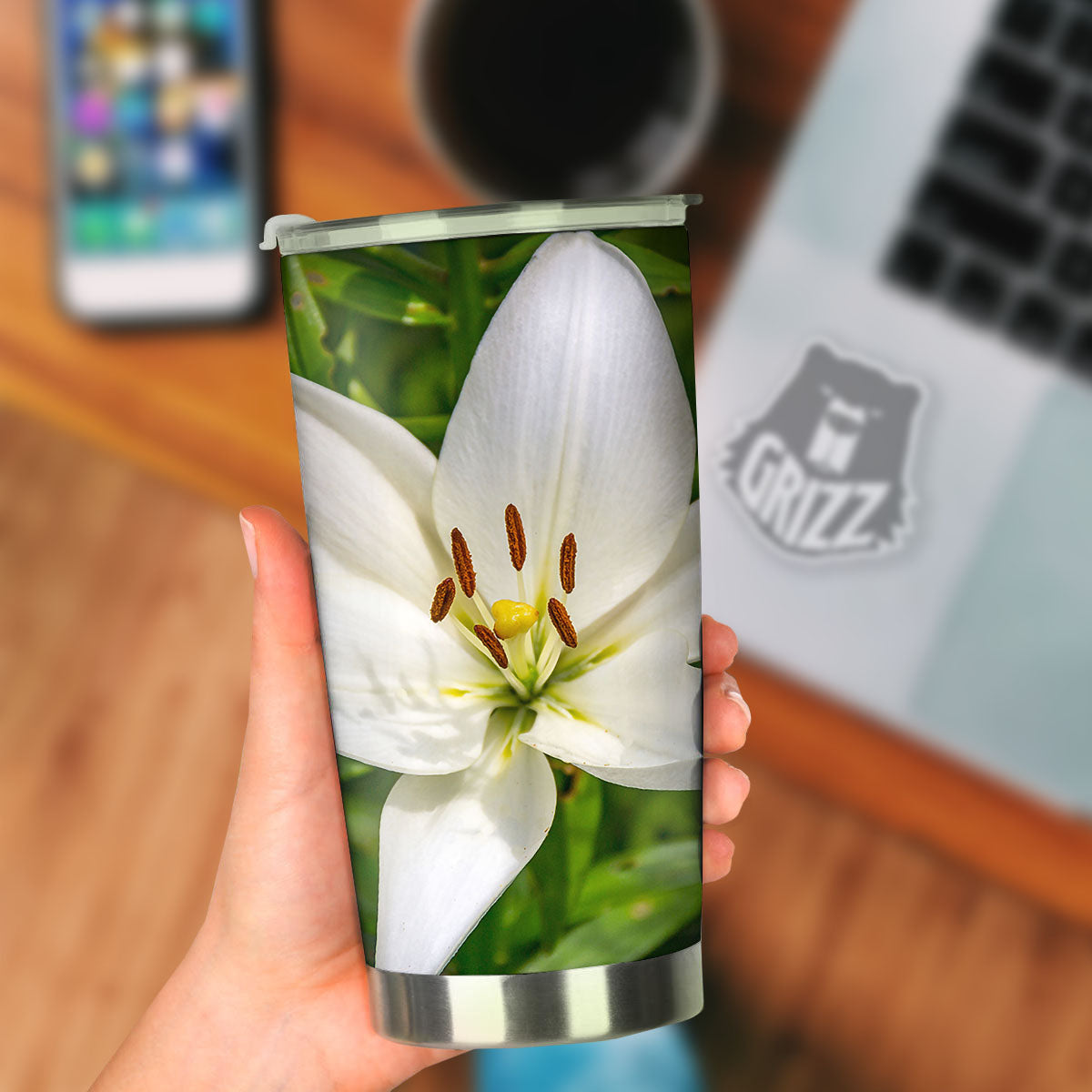 Floral Lily Print Tumbler-grizzshop