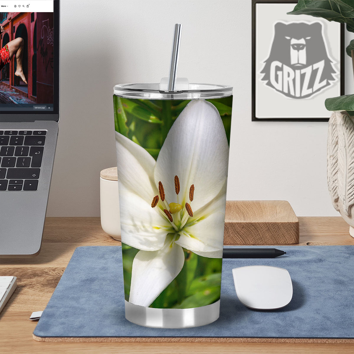 Floral Lily Print Tumbler-grizzshop