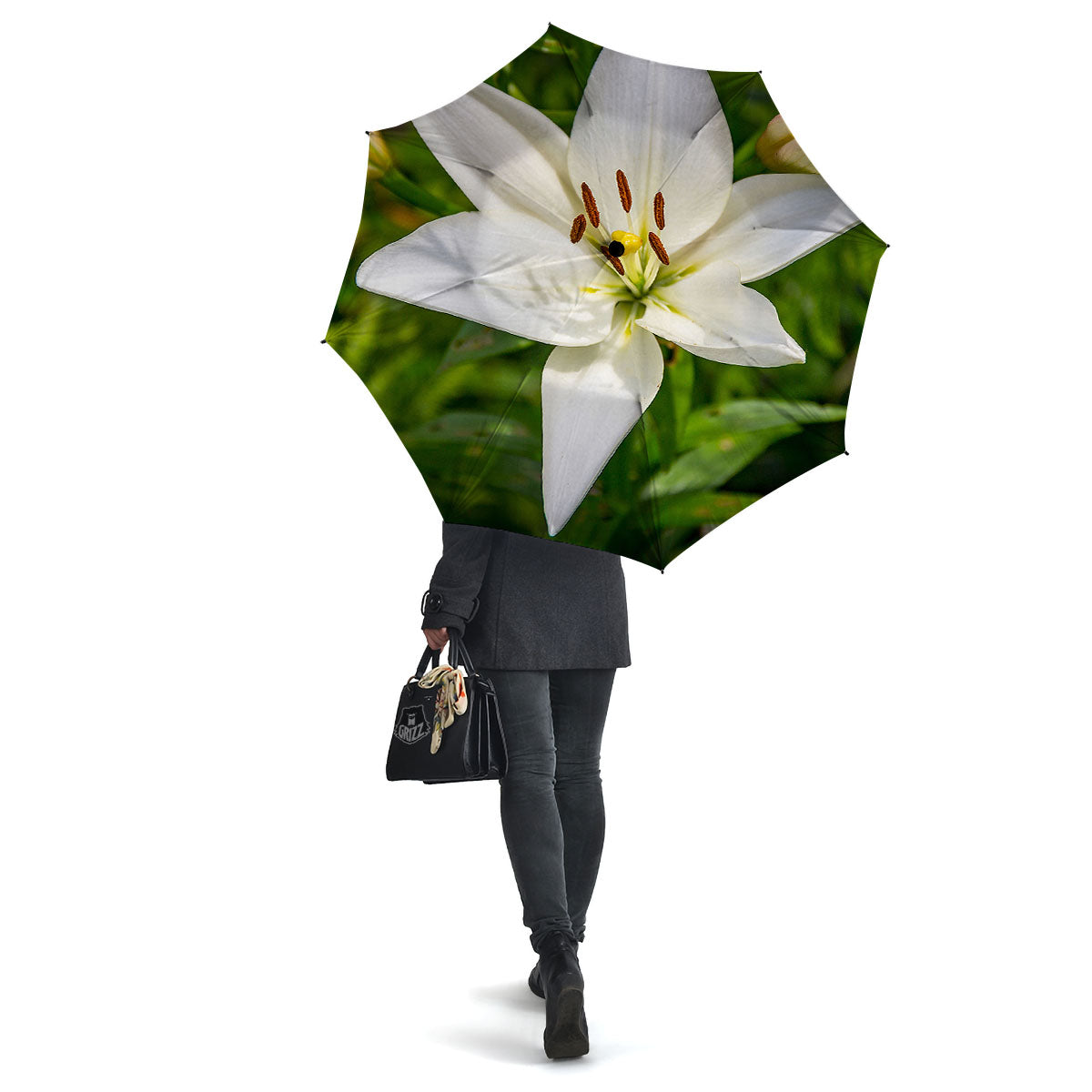 Floral Lily Print Umbrella-grizzshop