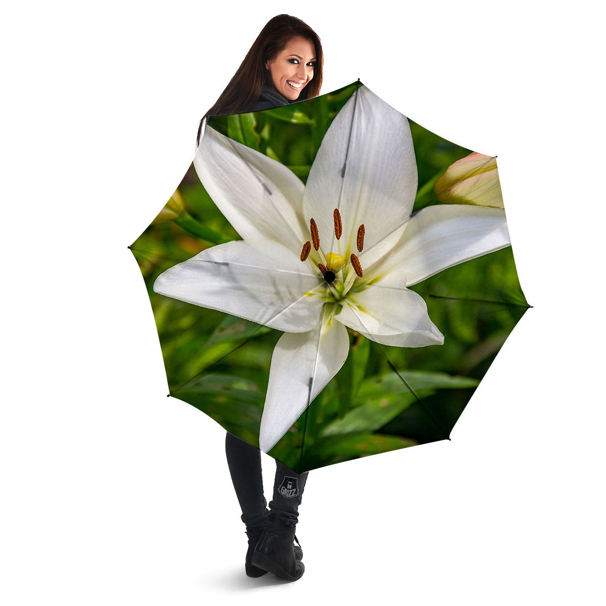 Floral Lily Print Umbrella-grizzshop