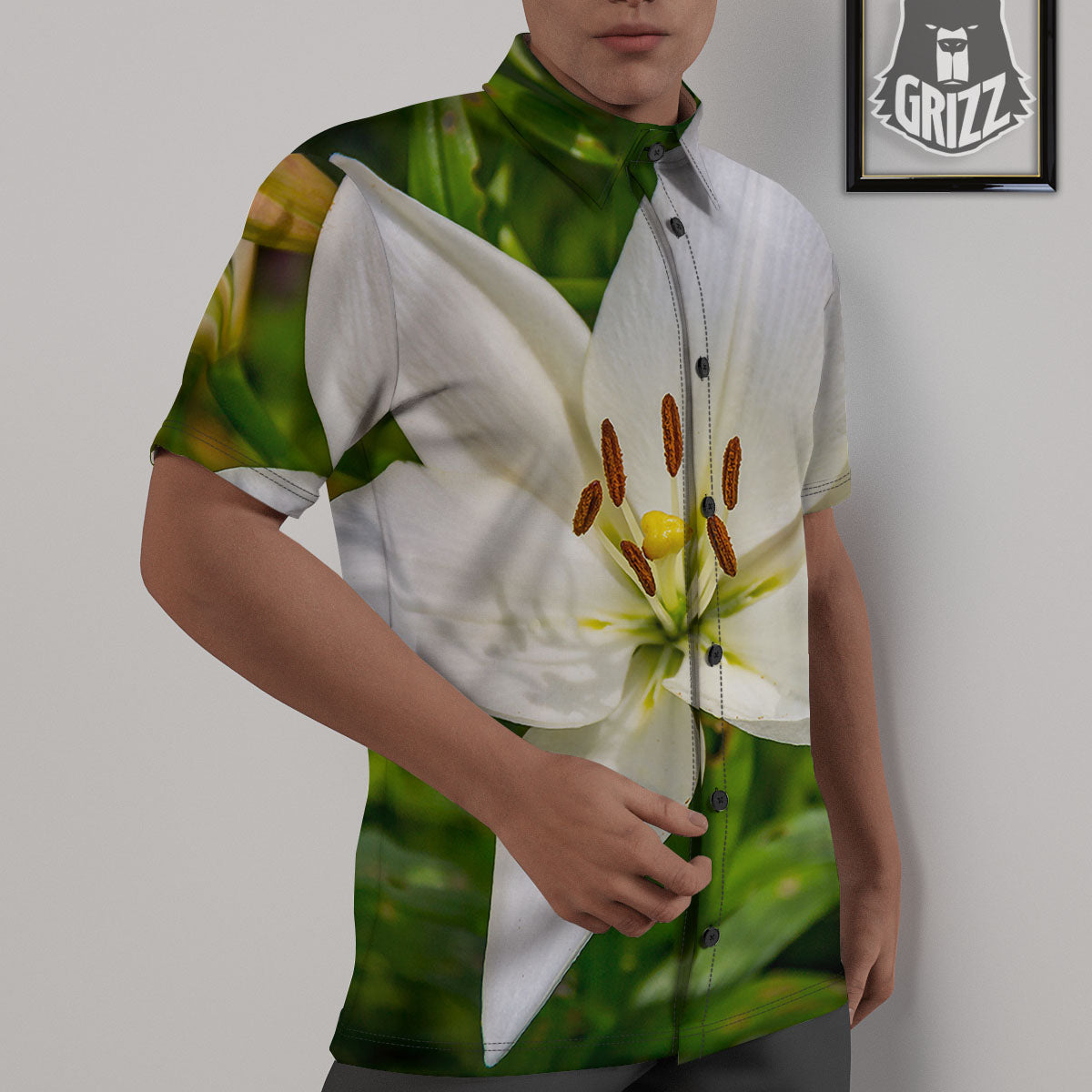 Floral Lily Print Untucked Shirts-grizzshop