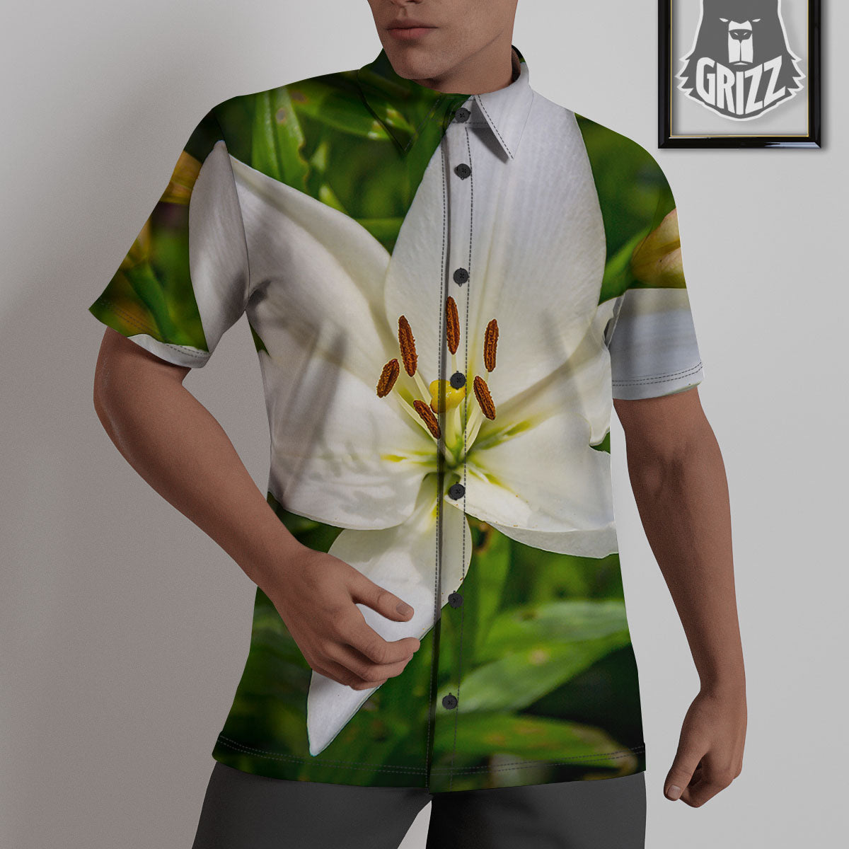 Floral Lily Print Untucked Shirts-grizzshop