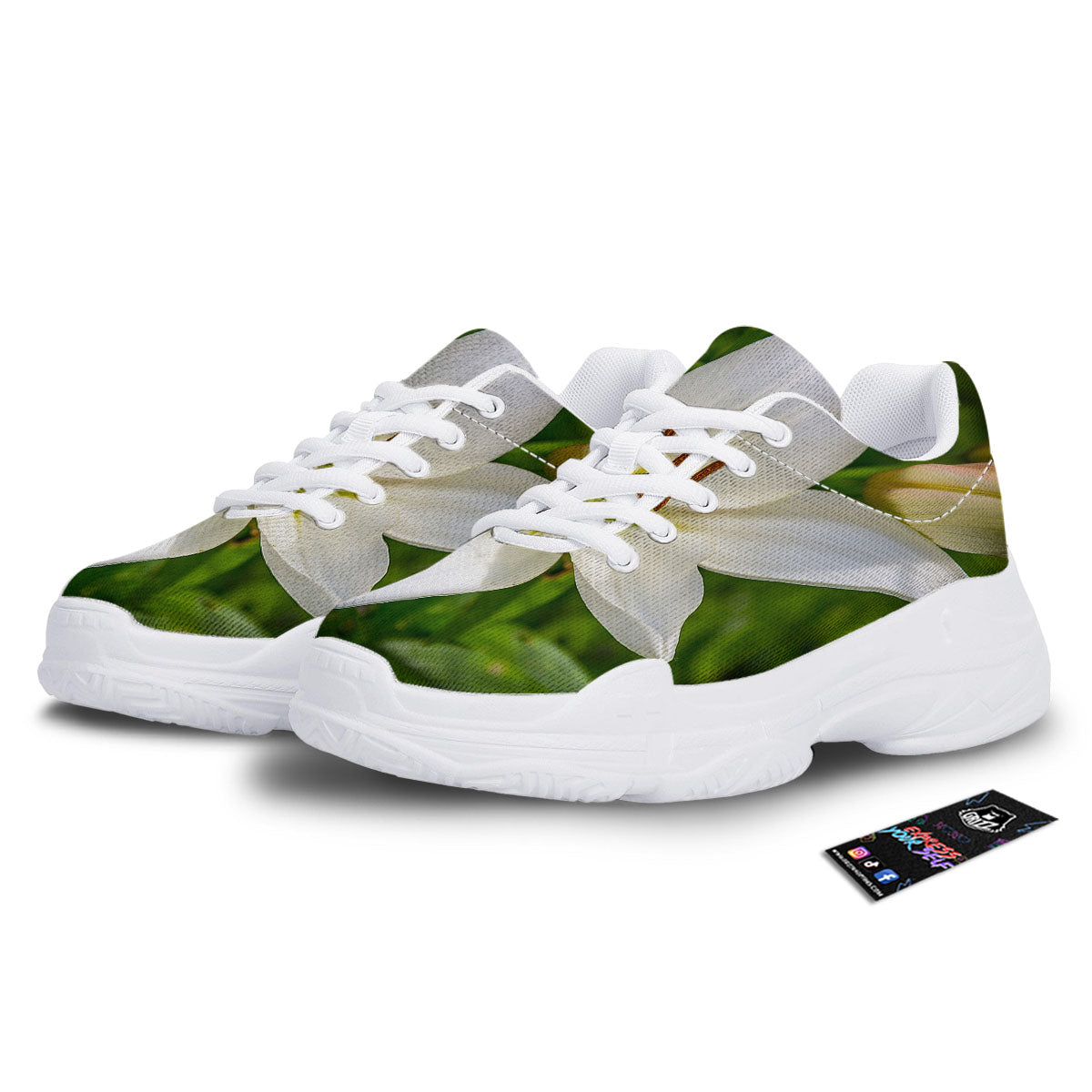 Floral Lily Print White Chunky Shoes-grizzshop