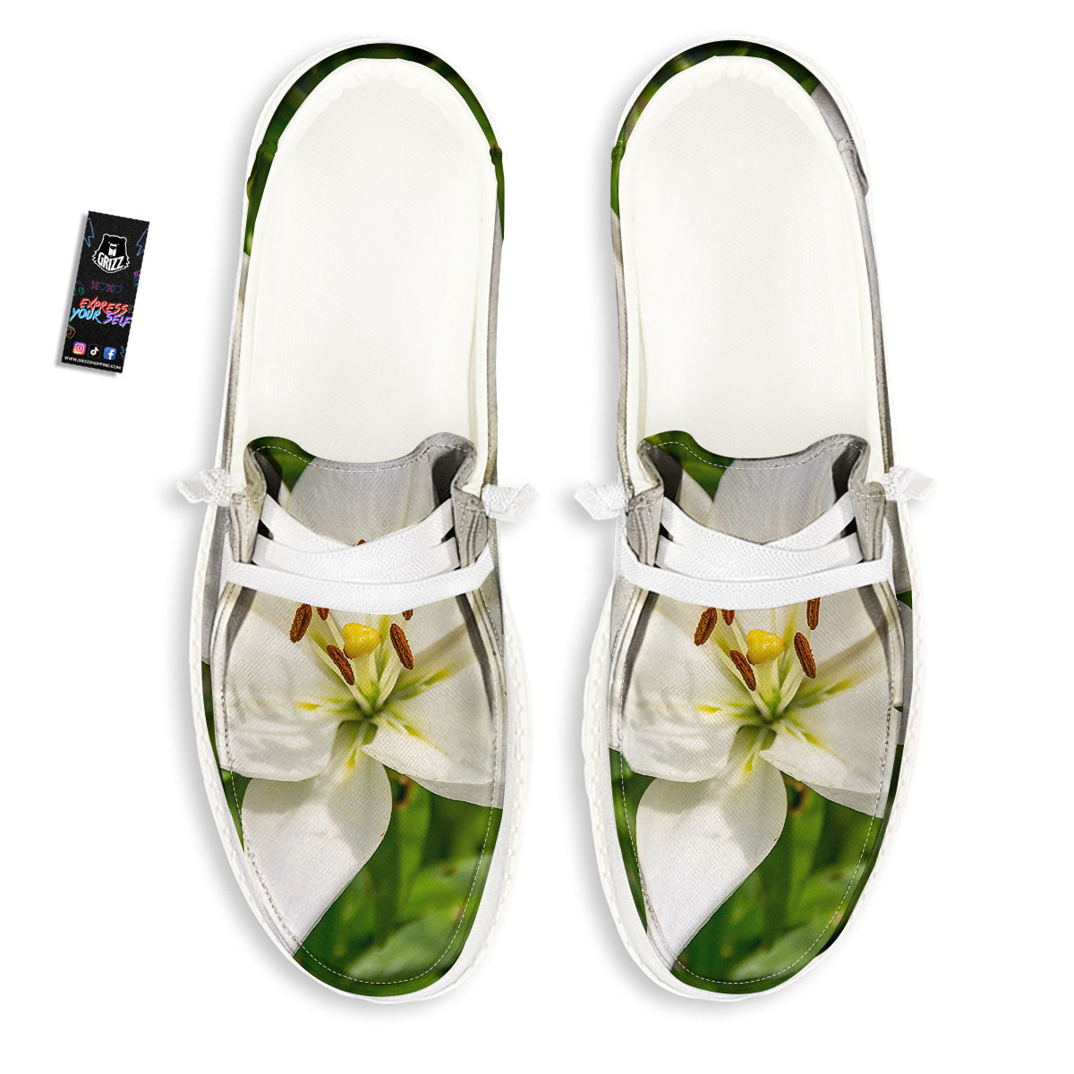 Floral Lily Print White Loafers-grizzshop
