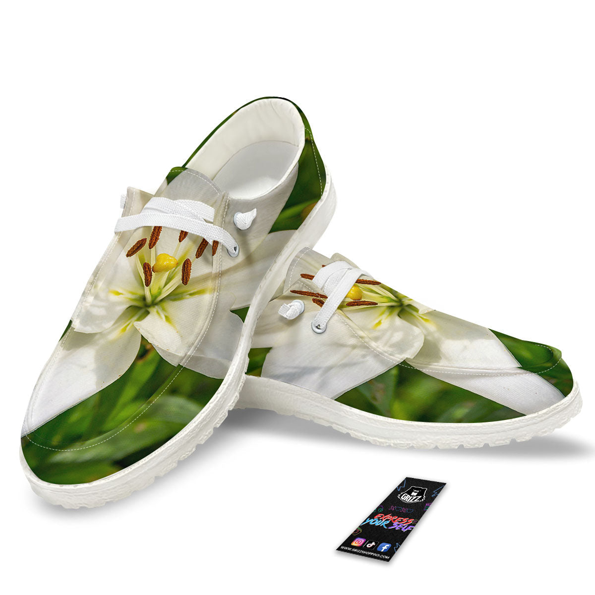 Floral Lily Print White Loafers-grizzshop